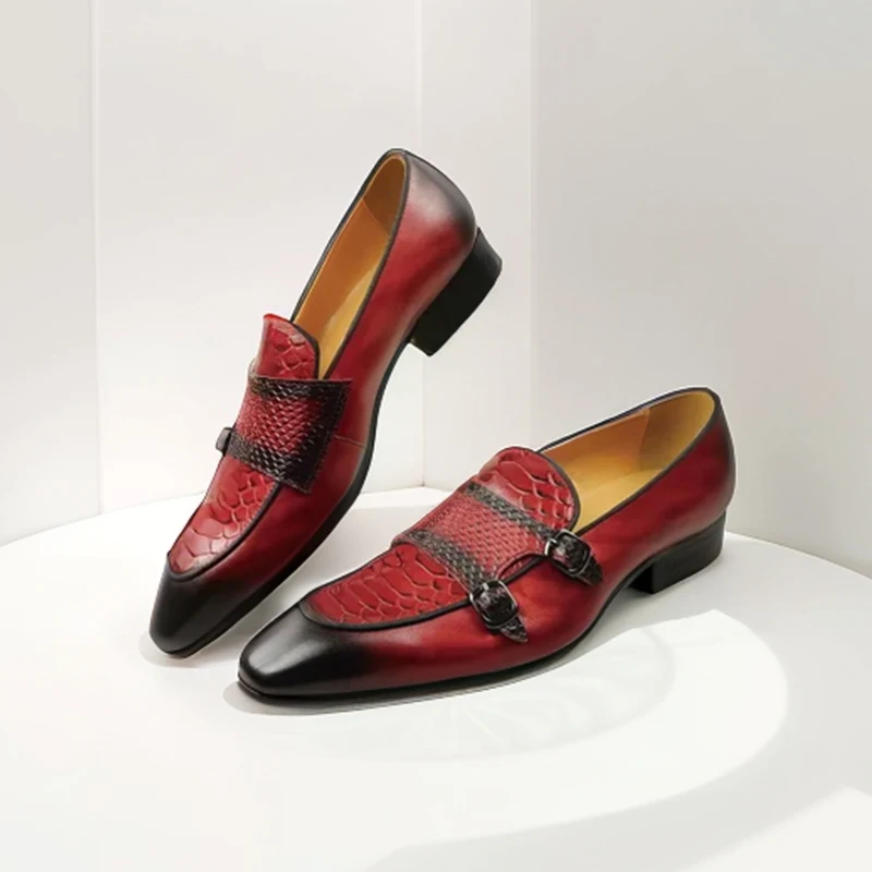 

Dress Penny Loafers Men Cow Leather Pointed Toe Slip-on Buckle Strap Decoration Flats Dress Office Wedding Shoes Handmade