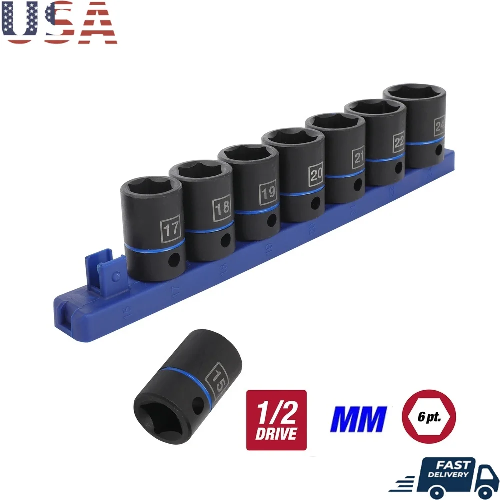 

Набор ударных розеток с приводом 1/2 дюйма, 9 предметов, розетки из стали Cr-V с цветовой кодировкой и многоразовой розеткой, организованное хранилище