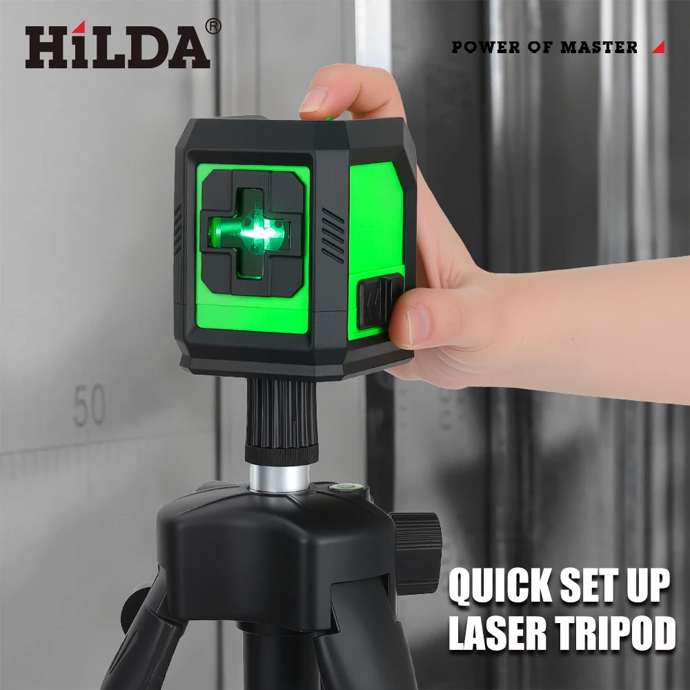HILDA Laser Level 2 Linien selbstnivellierender Laser mit grünen Strahlen, horizontale und vertikale Kreuzlinie mit 1 m Stativ zum Aufhängen von Bildern – Detail 4