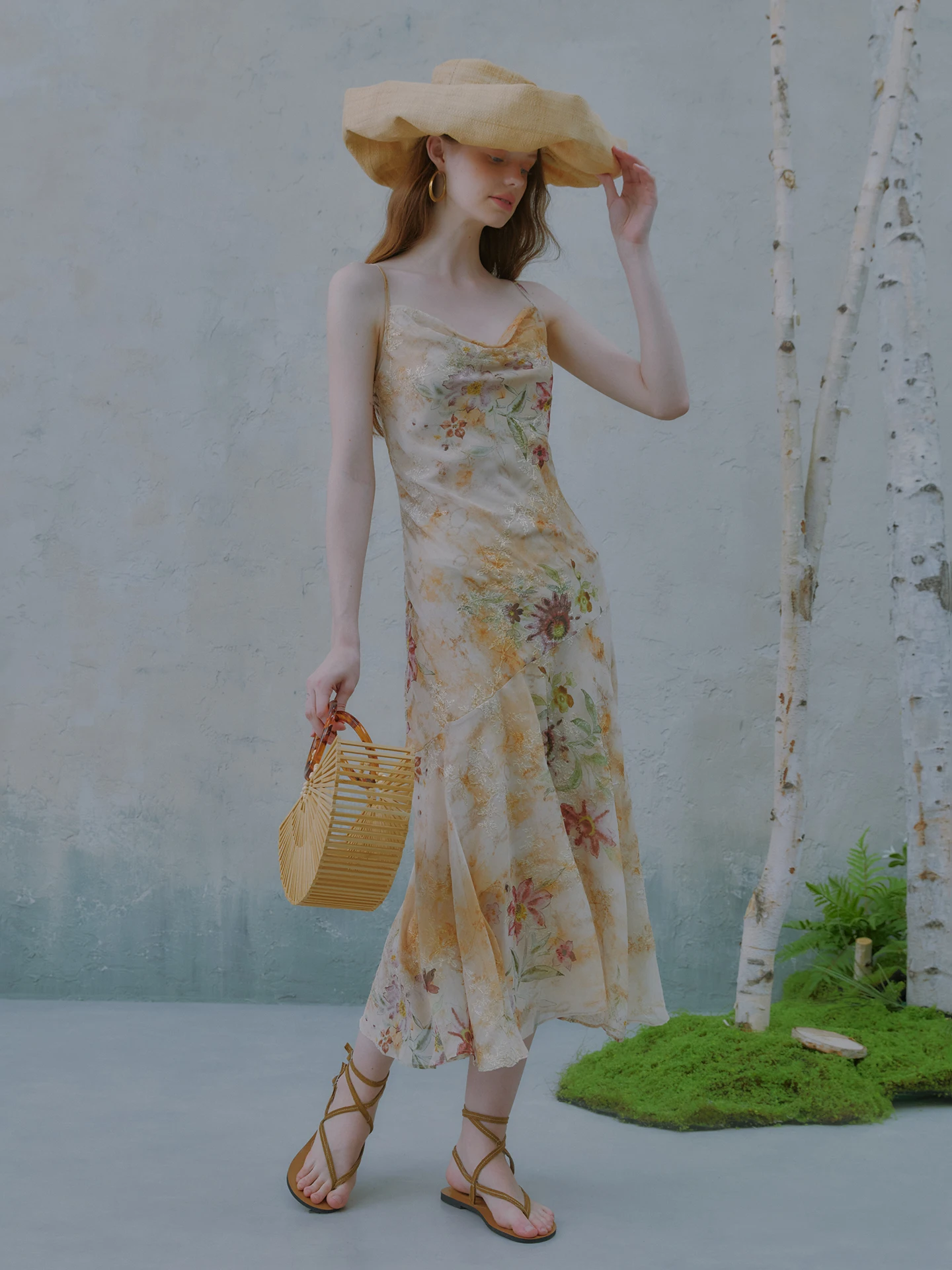 

Oz Holiday Floral Mist Embroidered Asymmetrical Fish Tail Gown Women's Summer Vacation Dress Soft Polyester Fabric No...