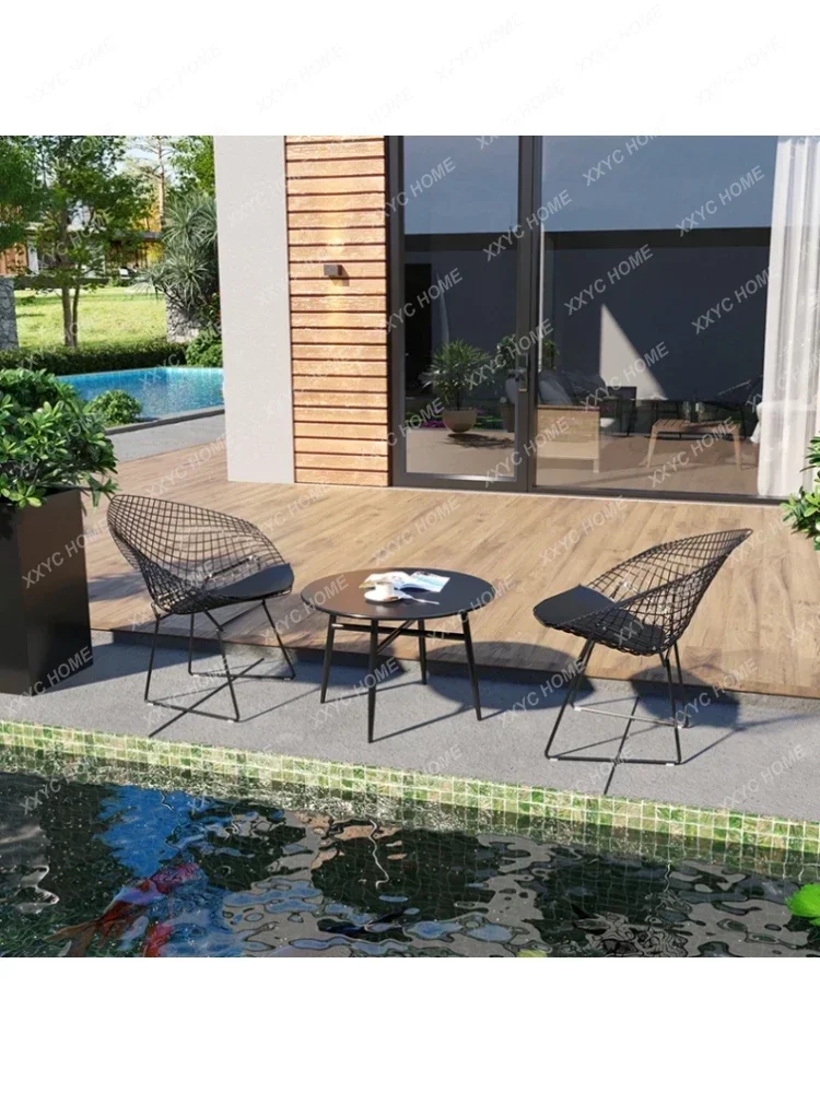 Outdoor Desk-Chair Combination Minimalist Creative Courtyard Balcony Reception Internet-Famous Iron round Table Chair