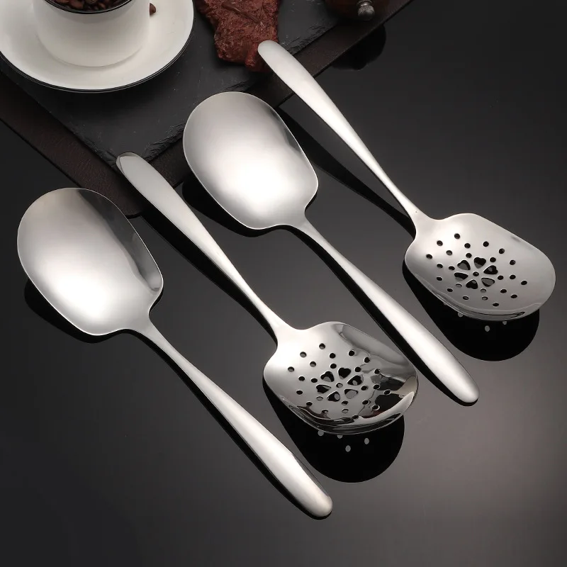 Heavy - Duty Square - Head Stainless Steel Serving Utensils - Serving Spoon, Slotted Spoon & Turner for Public Dining