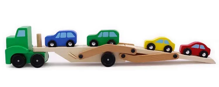 

[Funny] DIY Wooden Truck Toy Double deck trailer car model Kids Early Educational Diecasts Toys Colorful Vehicle Blocks Set gift