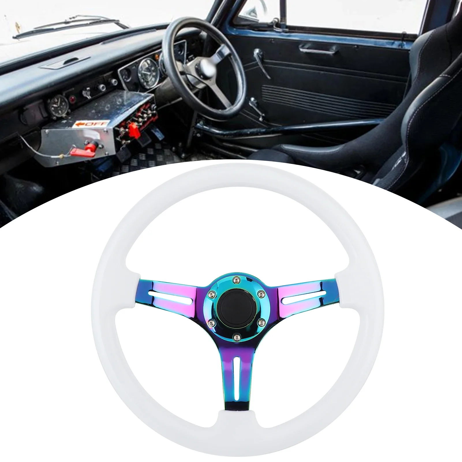 

Racing Steering Wheel 14 Inch 350mm ABS Car Modified Steering Wheel Electroplated Color Bracket Universal Racing Steering Wheel