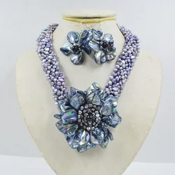 4MM natural cultured baroque pearl shell flower necklace. Glamour Women Wedding Party Gift Luxury Jewelry 50CM