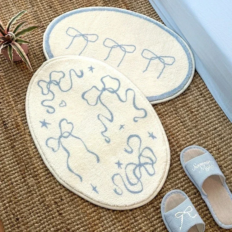 Bedroom Carpet Soft Fluffy Faux Cashmere Rug Korean Style Trendy Bow Rug Bedside Mat Home Decor Mats for Living Room Bedroom
