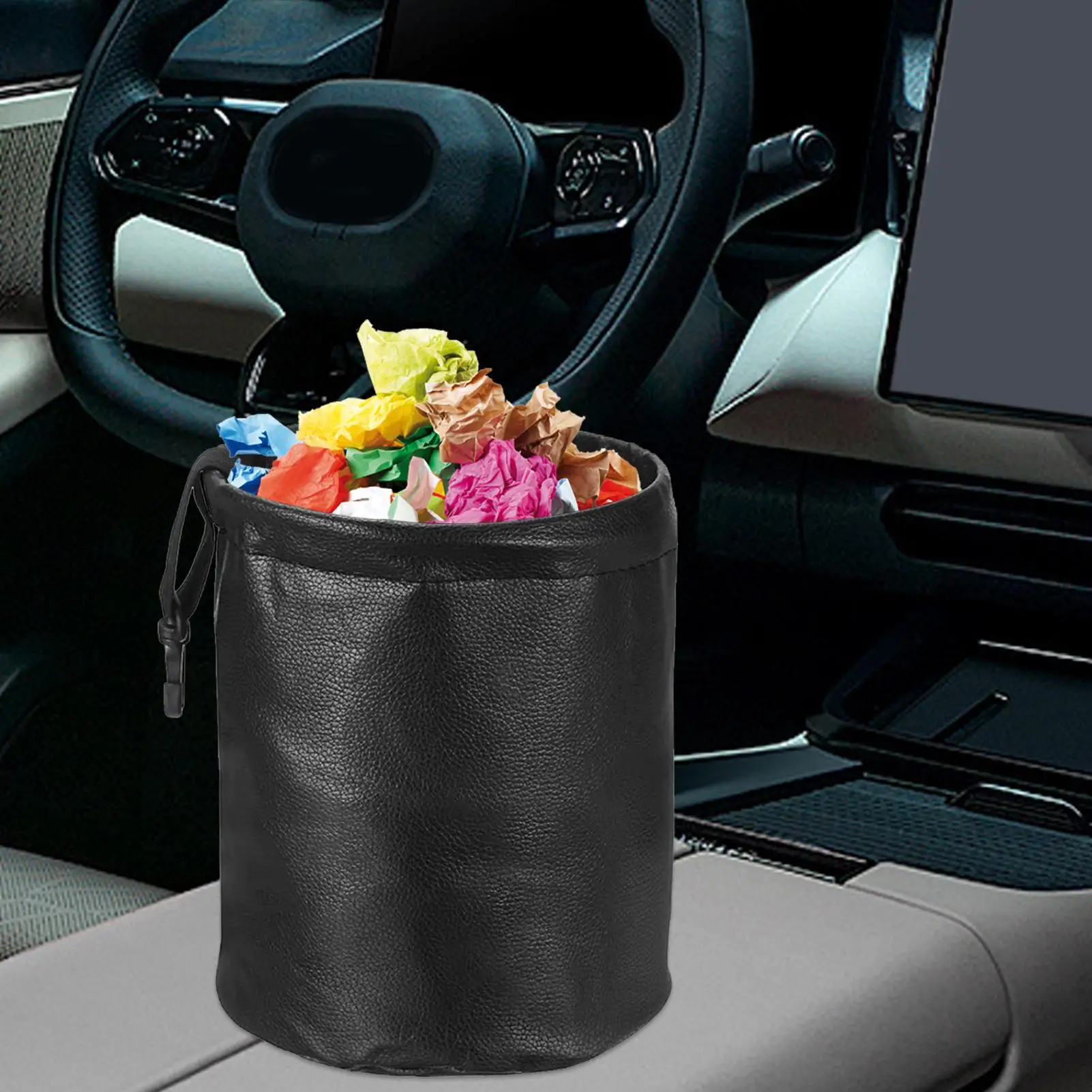 Car Trash Can 0.9 Gallon Small Leak Proof for Cup Holder Front Seat Auto Garbage Bin Organizer for Car Truck Vehicle Interior view 2