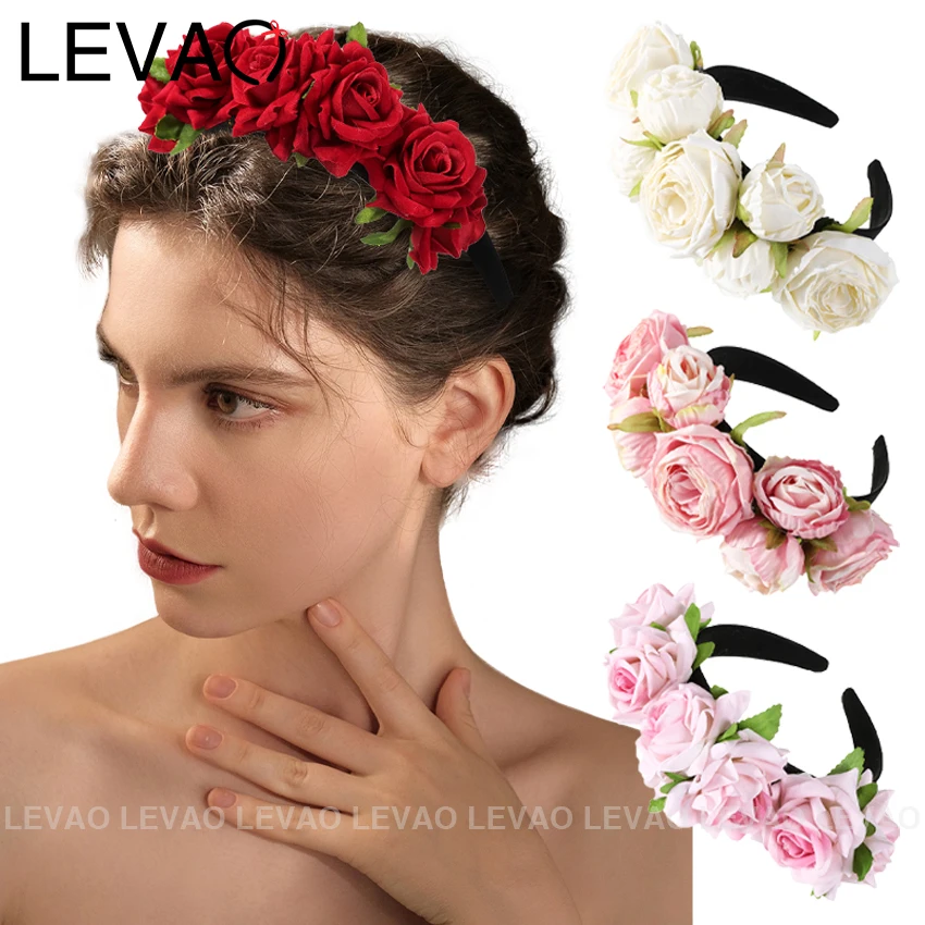 Sztuczny kwiat opaska z koroną panna młoda druhna ślubna opaska do włosów eleganckie kwiaty Hairband kobiety dziewczyna moda akcesoria do włosów