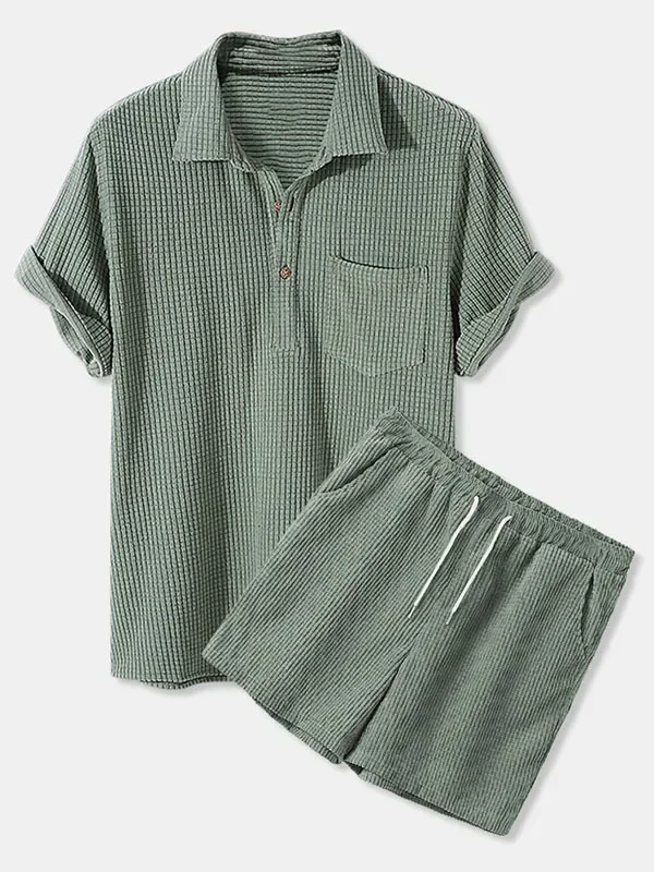 

Men Outfit Set 2022 Autumn Men's Casual Loose Corduroy Short Sleeve Suit Shirt and Shorts 2 Sets Men's Clothing