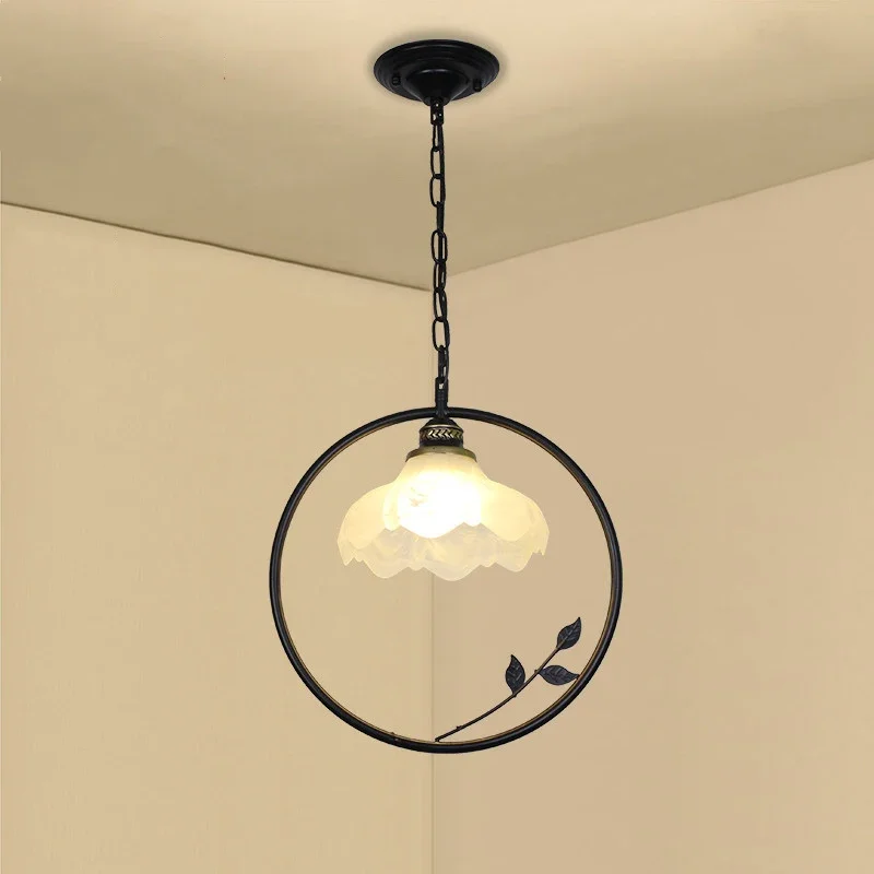 

American Simple Entrance Corridor Lamp Aisle Balcony Lamp Bar Restaurant Dining Room Round Flower Bird Glass Lamp