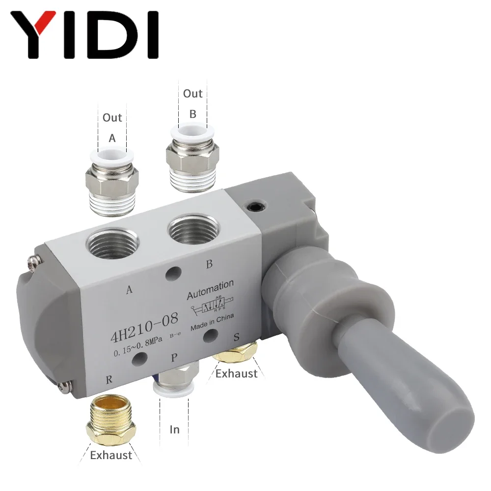 YIDI 4H21008 Parte pneumatica Valvola manuale 4H210-08 Controller Compressore d'aria compressa Kit di raccordi per interruttori a 5 vie e 2 porte
