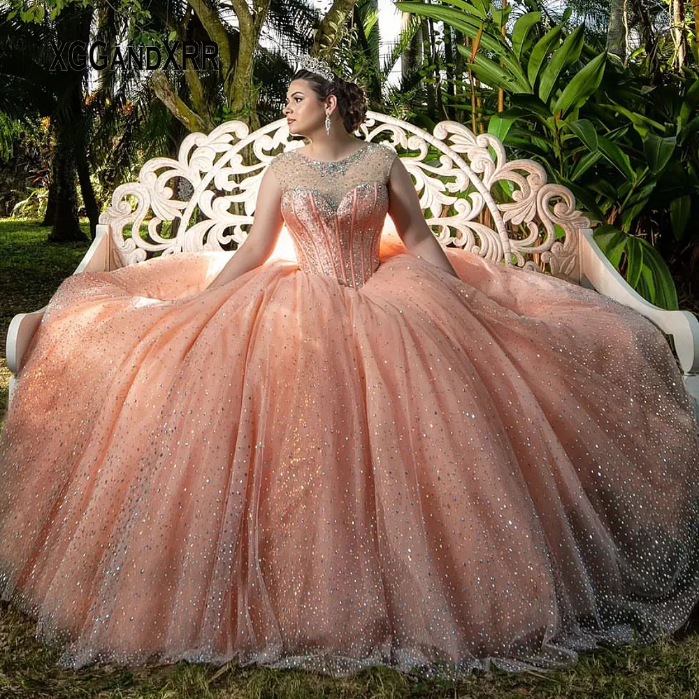 Sparkly O คอ Quinceanera 2022สีส้มสีชมพูหวาน15 16ปีวันเกิดพรรค Vestidos De 15ปีประกวด Miss