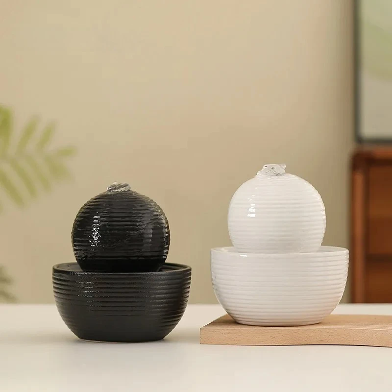 Ceramic Flowing Ornaments Circulating Water Fortune Decoration Living Room Office Desktop Landscape Feng Shui Ornament Crafts