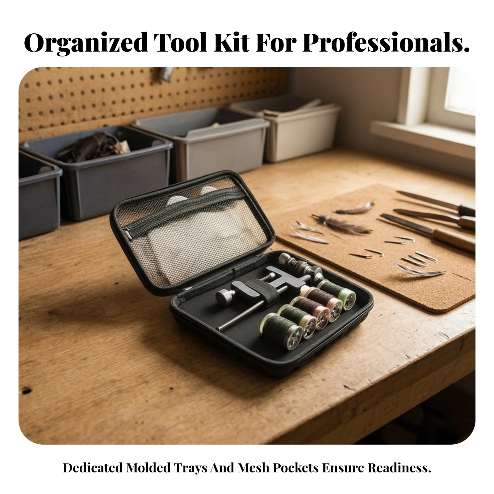 Fly Tying Kit with Carrying Case Convenient Fly Tying Tool Kit with Spools Set Essential Hard-Shell for Travel, Workshop