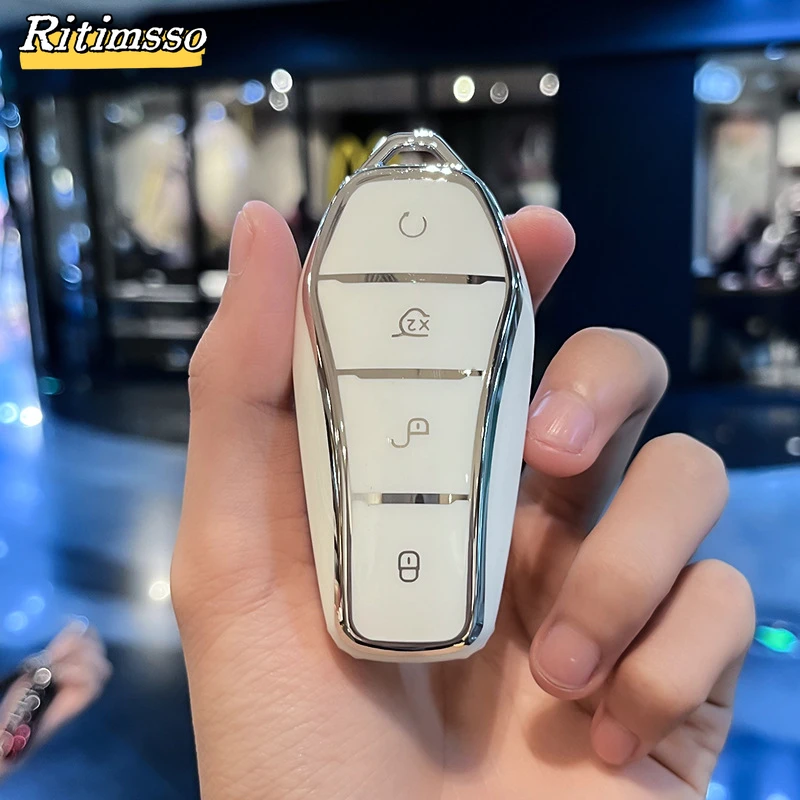 Fashion New Soft TPU Car Key Case Protect Cover 4 Buttons For BYD Qin Plusdmi Atto 3 Han EV Dolphin Durable Car Accessories