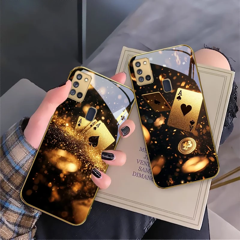 

Golden Spot Spades For Samsung A 70 71 72 73 14 15 13 16 25 A26 31 32 33 34 35 50 51 52 53 54 55 56 Golden glass phone case