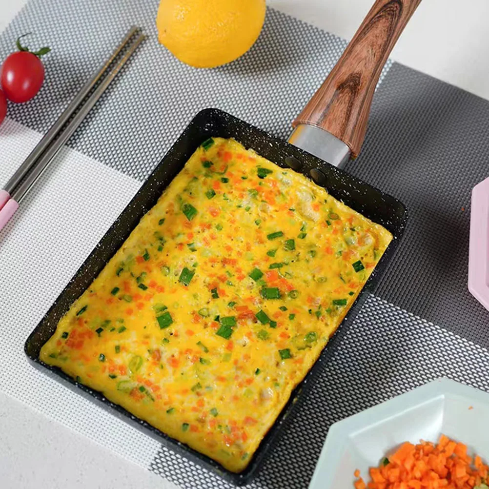 

1pc Tamagoyaki Square Non Stick Omelette Kitchen Frying Pan For Eggs Burgers Vegetables Grilling Cooking Outdoor Use Wooden