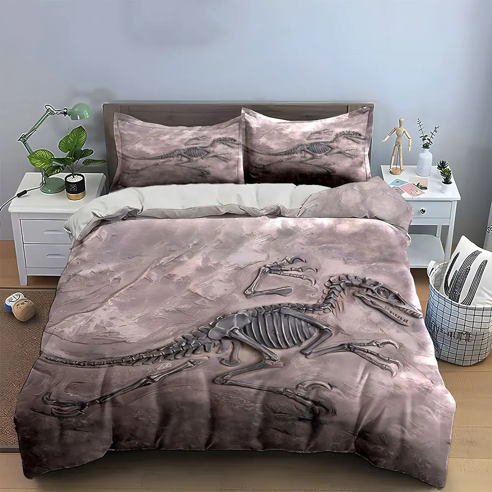 "Fossil Dinosaur Decor Set" Soft Skin-Friendly Bedding Set Includes 1 Duvet Cover And 2 Pillowcase, Gift