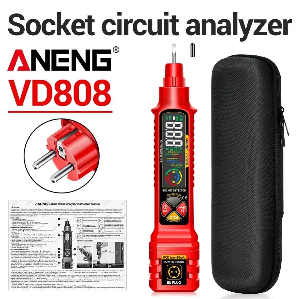 

Анализатор цепей и тестер утечек тока ANENG VD808: Цифровой детектор автоматических выключателей, тестер напряжения переменного/постоянного тока и полярности