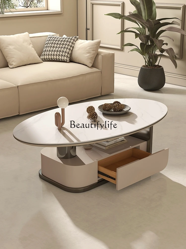 

Stone Plate Coffee Table Light Luxury Modern Simple Small Apartment Living Room Oval High-Grade Table