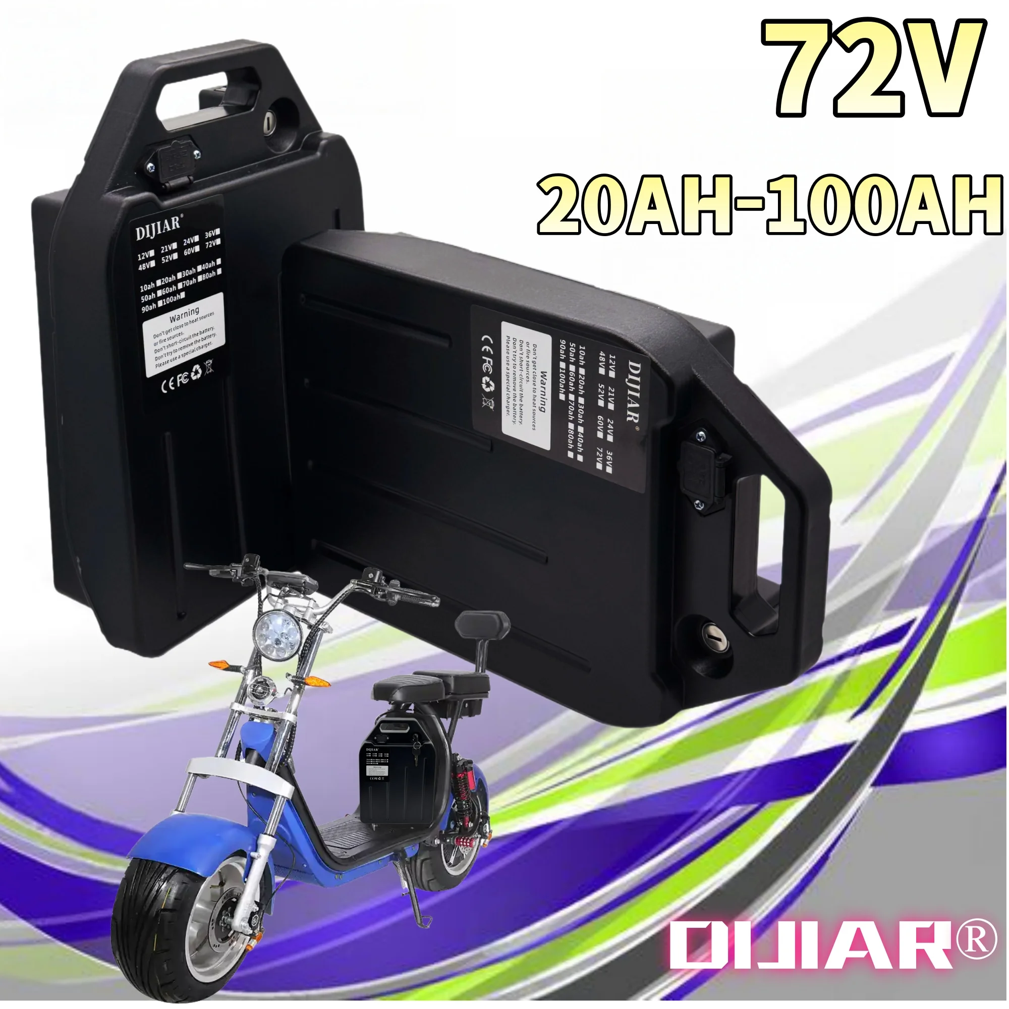 

72V lithium-ion battery 20AH-100AH, air transportation, built-in 40AHBMS application 500W~3000W Harley electric scooter