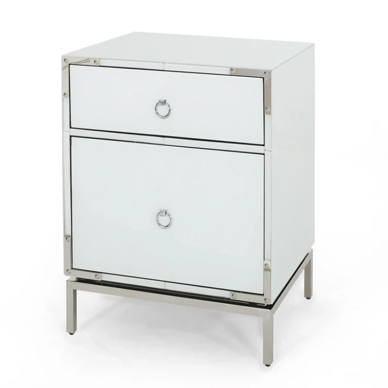 

Bedroom Furniture 2 Drawer Bedside Table Silver Design Night Stand Accent Table