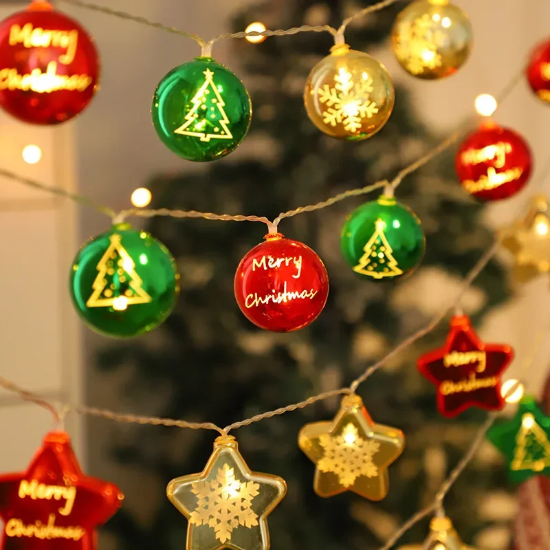 Christmas String Lights Hanging Star Snowflake Snowman Lights Strip Balls Ornaments Lamps for Christmas Tree Home Outdoor Decors