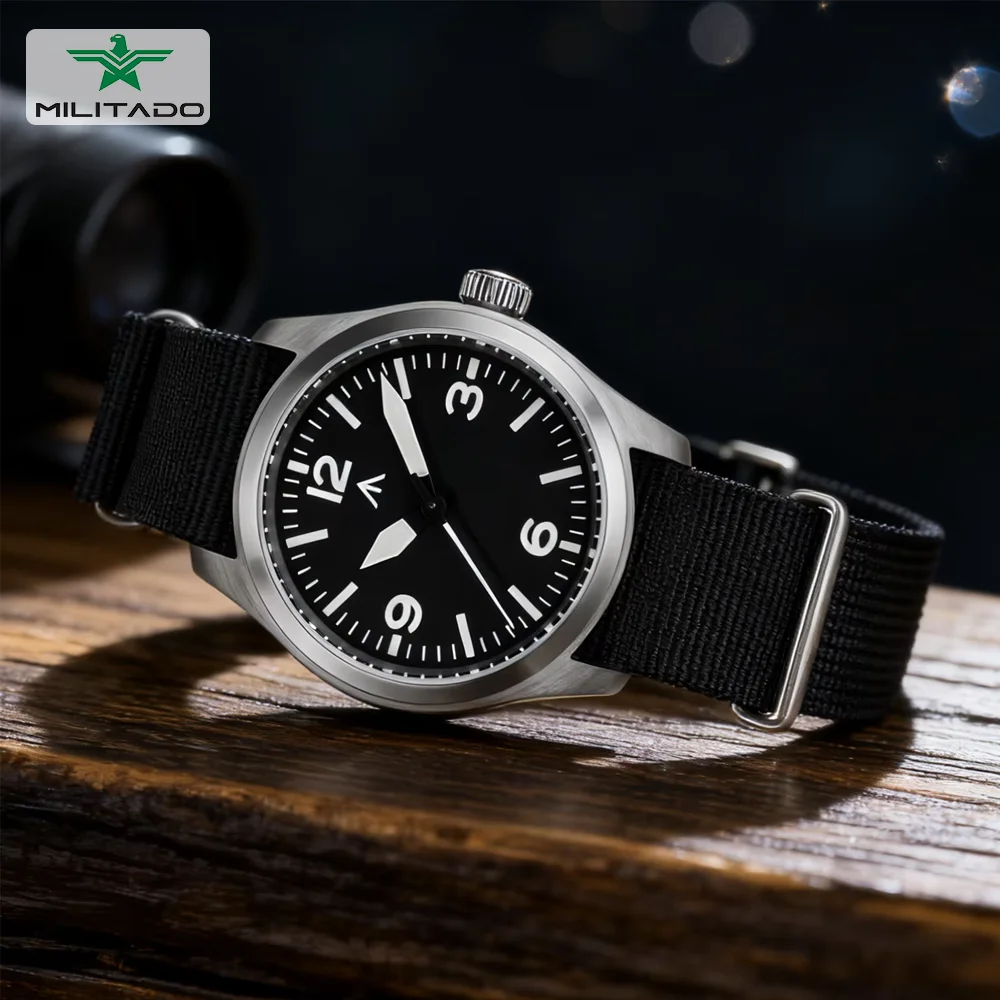 Militado ML08 38 مللي متر ساعات كوارتز عتيقة سوبر مضيئة السيوف إبرة VH31 اكتساح الحركة الثانية الياقوت 100 متر ساعة مقاومة للماء #2