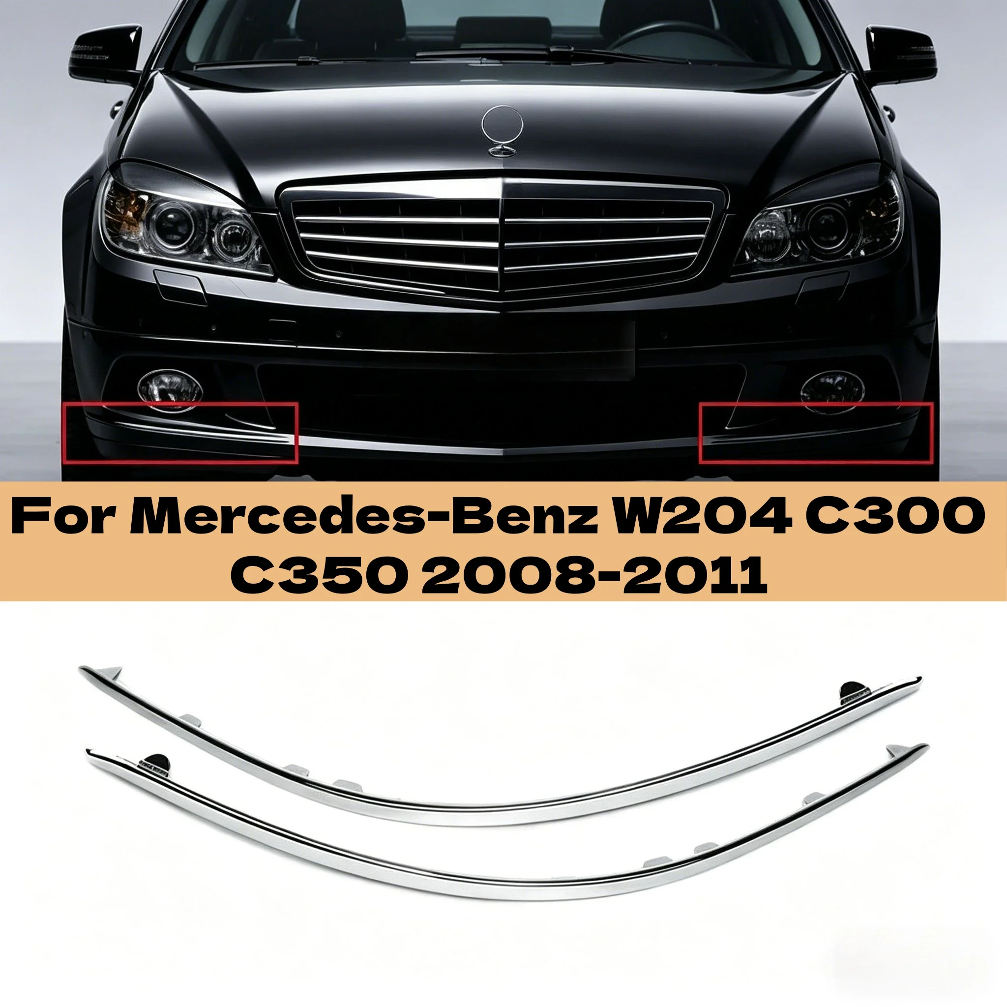 Moldura Cromada para Parachoques Delantero ABS para Mercedes-Benz W204 C300 C350 2008 2009 2010 2011, Accesorio para Auto 2048850721 2048850821