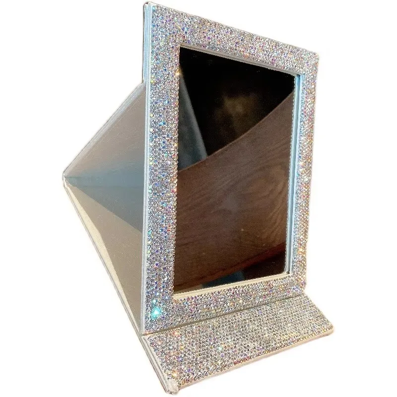 

Pearlescent Portable Diamond Rectangle Pearlescent Rhinestone Makeup Mirror Foldable Makeup Mirror with Polyurethane