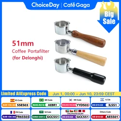 51mm Coffee Bottomless Portafilter Wood Handle For Delonghi Dedica ec680 ec685 Replacement Filter Basket Barista Accessories