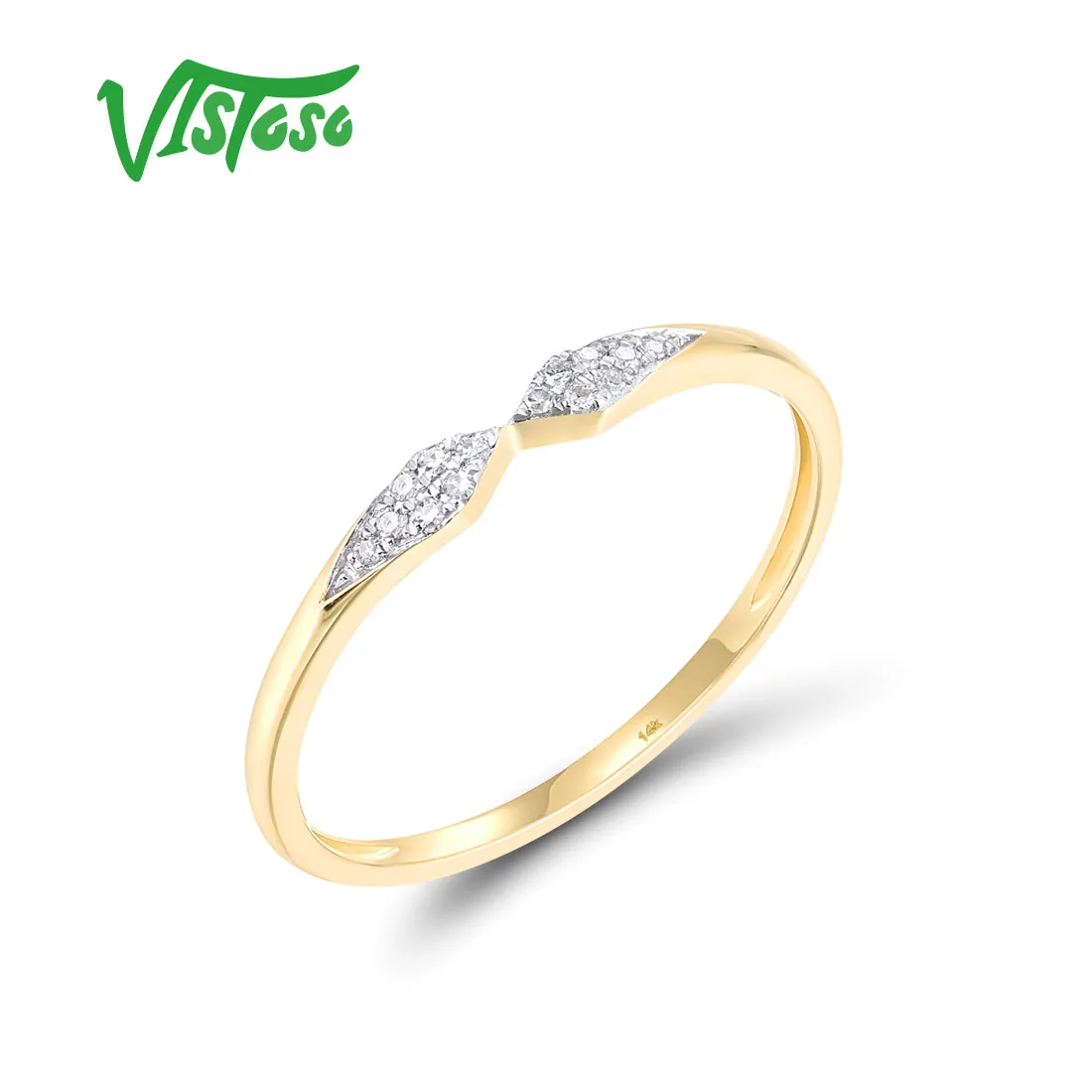 

VISTOSO Real 14K 585 Yellow Gold Rings For Women Sparkling Diamonds Simple Stackable Daily Wedding Anniversary Fine Jewelry
