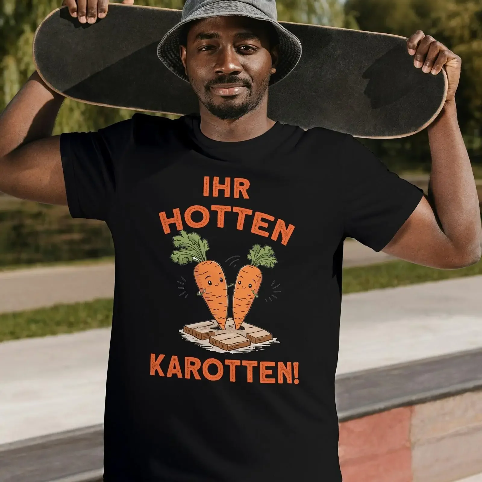 Ihr Hotten Karotten Funny Cartoon Carrot T shirt Humorous Vegetable Vegan for Birthday Father's Day Mother's vintage Washed