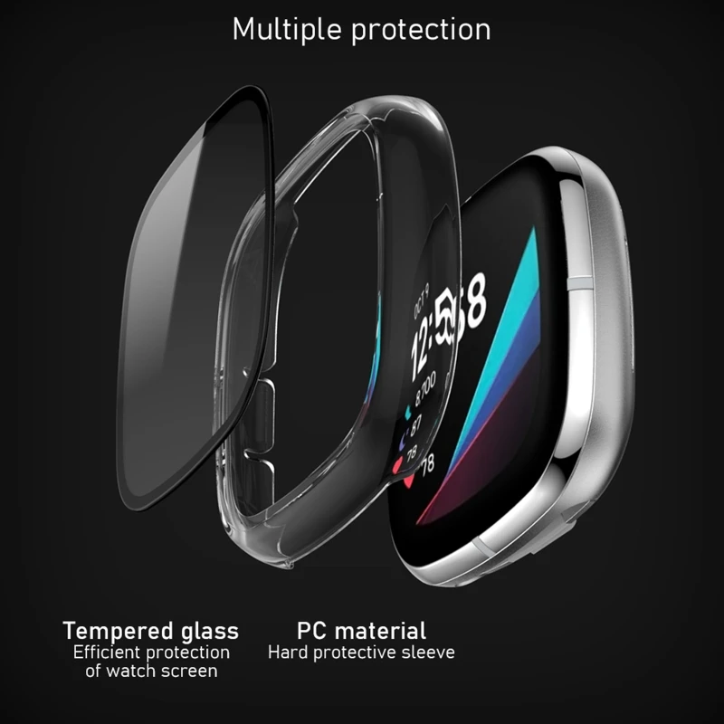 Full Screen Protector สำหรับ Fitbit Versa 3/Sense สมาร์ทนาฬิกา Bumper Shell ป้องกันกรณีสำหรับ Fitbit Versa3/Sense