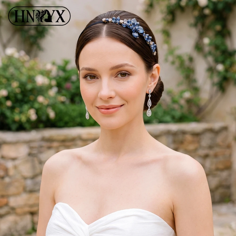 HNYYX Elegant Gradient Sapphire Crystal Floral Thin Headband Rhinestone Hair Hoop Women Bridal Prom Party Hair Accessories A445