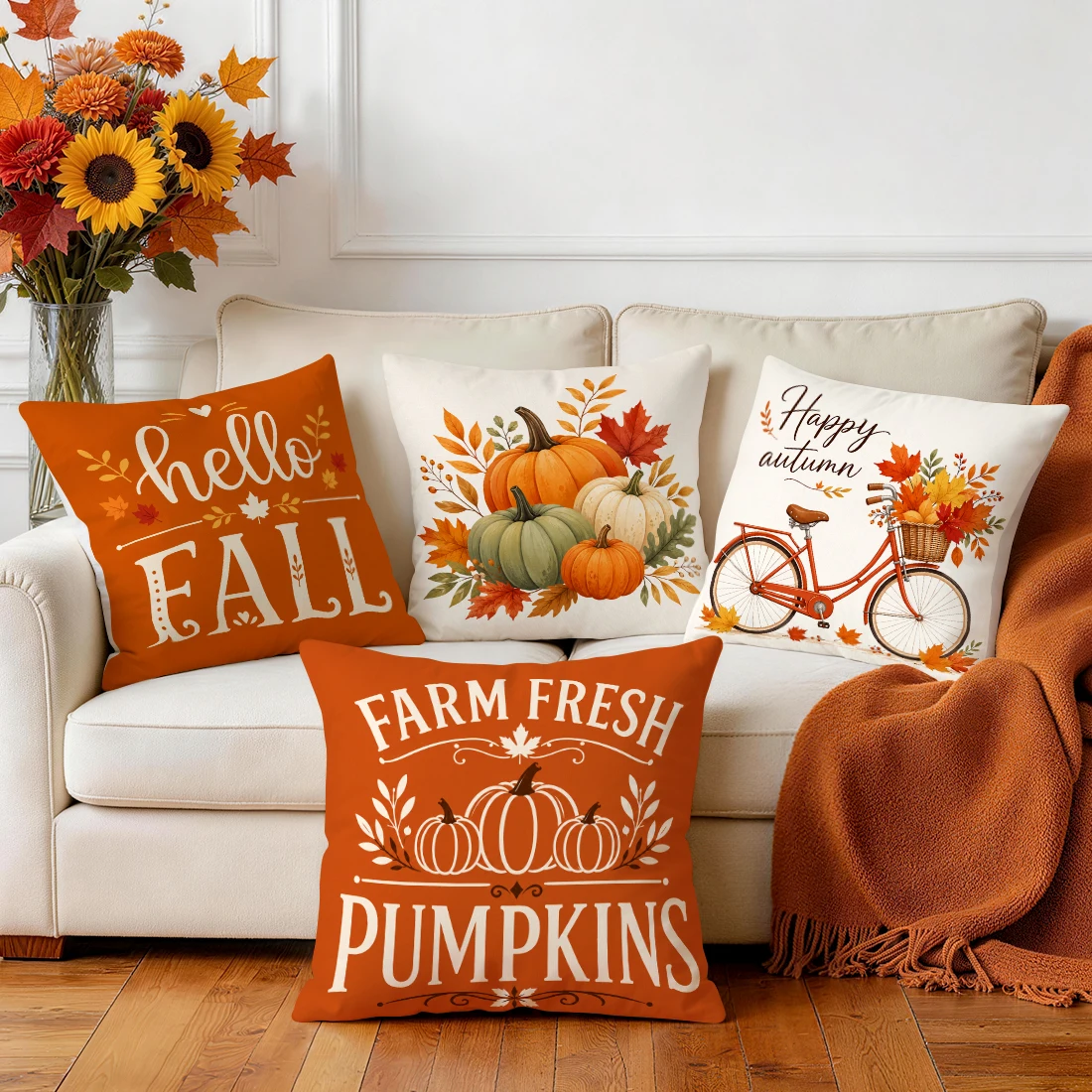 Maple Leaf Pumpkin Pillowcase Printed Polyester 40/45/50cm Throw Pillowcover Decorative Sofa Cushion Pillowslip Home Decor