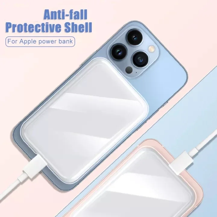 Caso transparente para apple magsaf bateria externa à prova de choque amortecedor bateria magnética sem fio capa protetora silicone caso