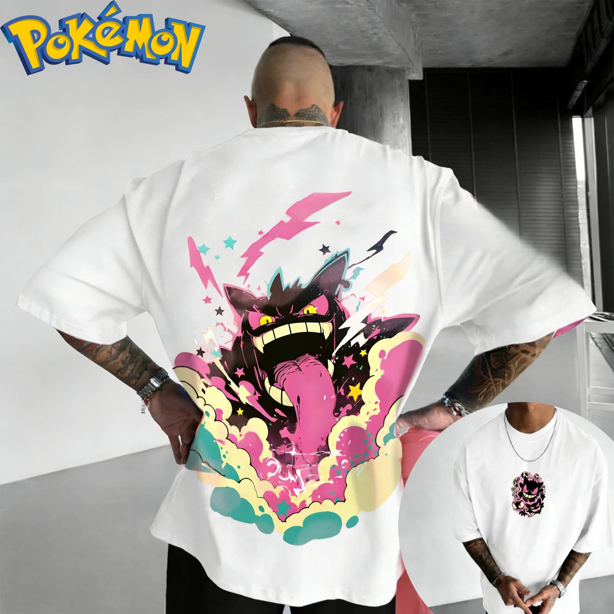 Pokémon Anime Gengar Printed T-shirt Summer Men's and Women's T-shirt Trendy Loose Casual Y2K Short Sleeve 2026 New Streetwear