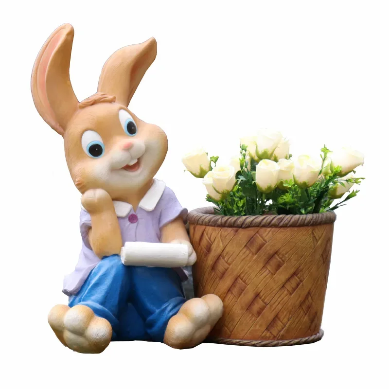 

Cute Animal Decoration 2024 Hot Cartoon Rabbit Ornaments Outdoor Resin Crafts Garden Courtyard Flower Jars Creative Flower Pots