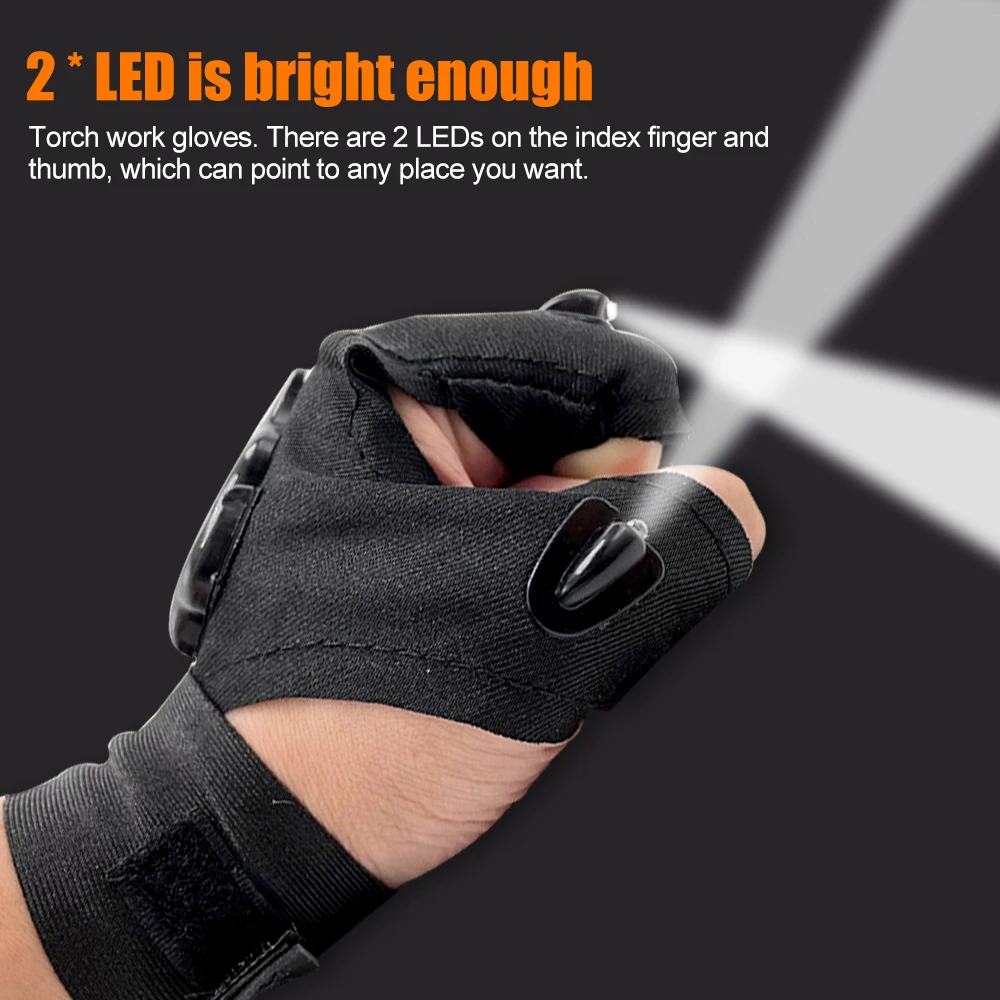 LED Gloves Finger Lamp USB Rechargeable Magic Strap Hands Free Gloves Flashlight Outdoor Waterproof Rescue Repair Night Lighting