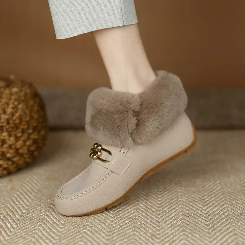 Faux Suede Women\'s Boots 2023 Winter Plush Warm Ladies Snow Boots Simple Solid Slip-on Casual Flat Shoes Botines Para Mujeres