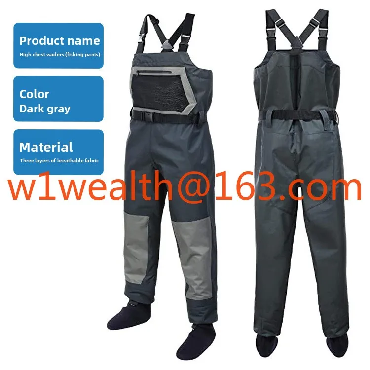 Three-layer breathable whole body waterproof one-piece road, outdoor launching pants, wading pants wear-resistant