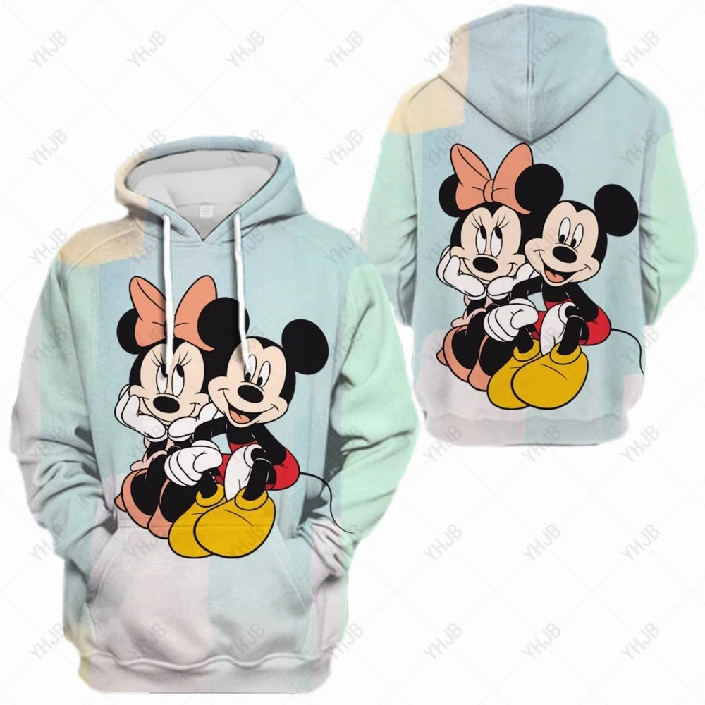 Disney-Moletom feminino de manga comprida com estampa de Mickey Mouse, Hoodies soltos, Minnie, streetwear grande, casual, outono