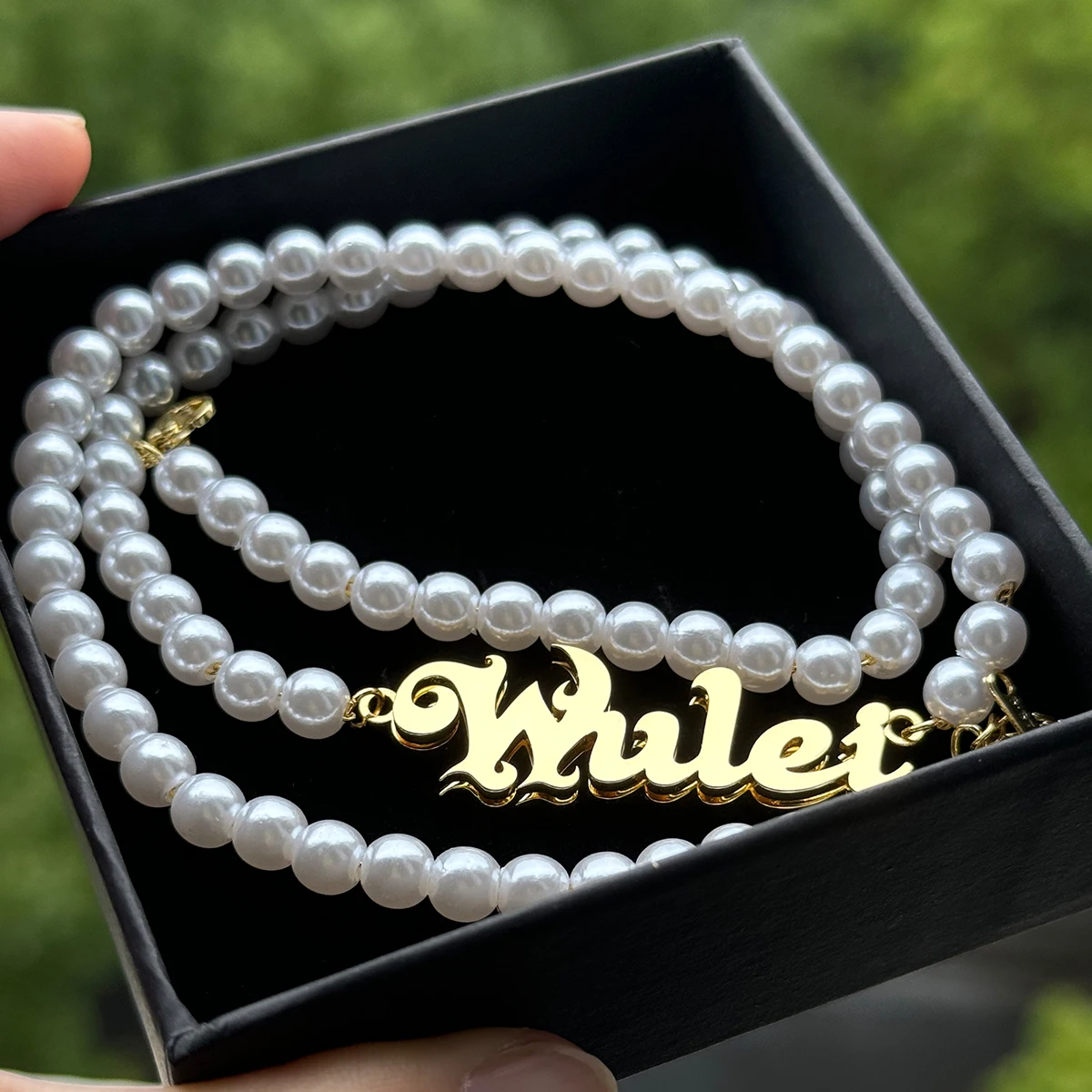 Custom Name Necklace Personalized Double Layer Stainless Steel Nameplate Pearl Chain Necklace For Women Anniversary Gift Jewelry