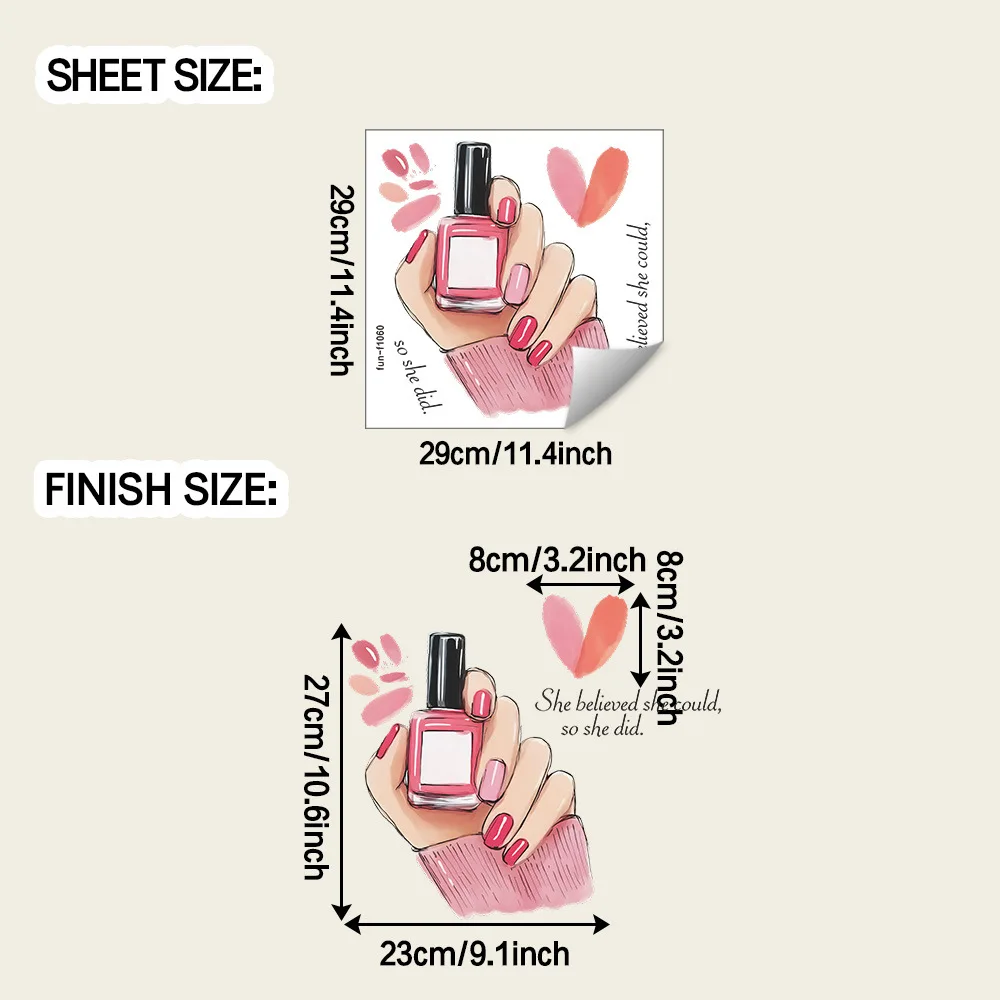 Personalized nail polish application bedroom makeup room decoration with wall stickers that are self-adhesive and removable