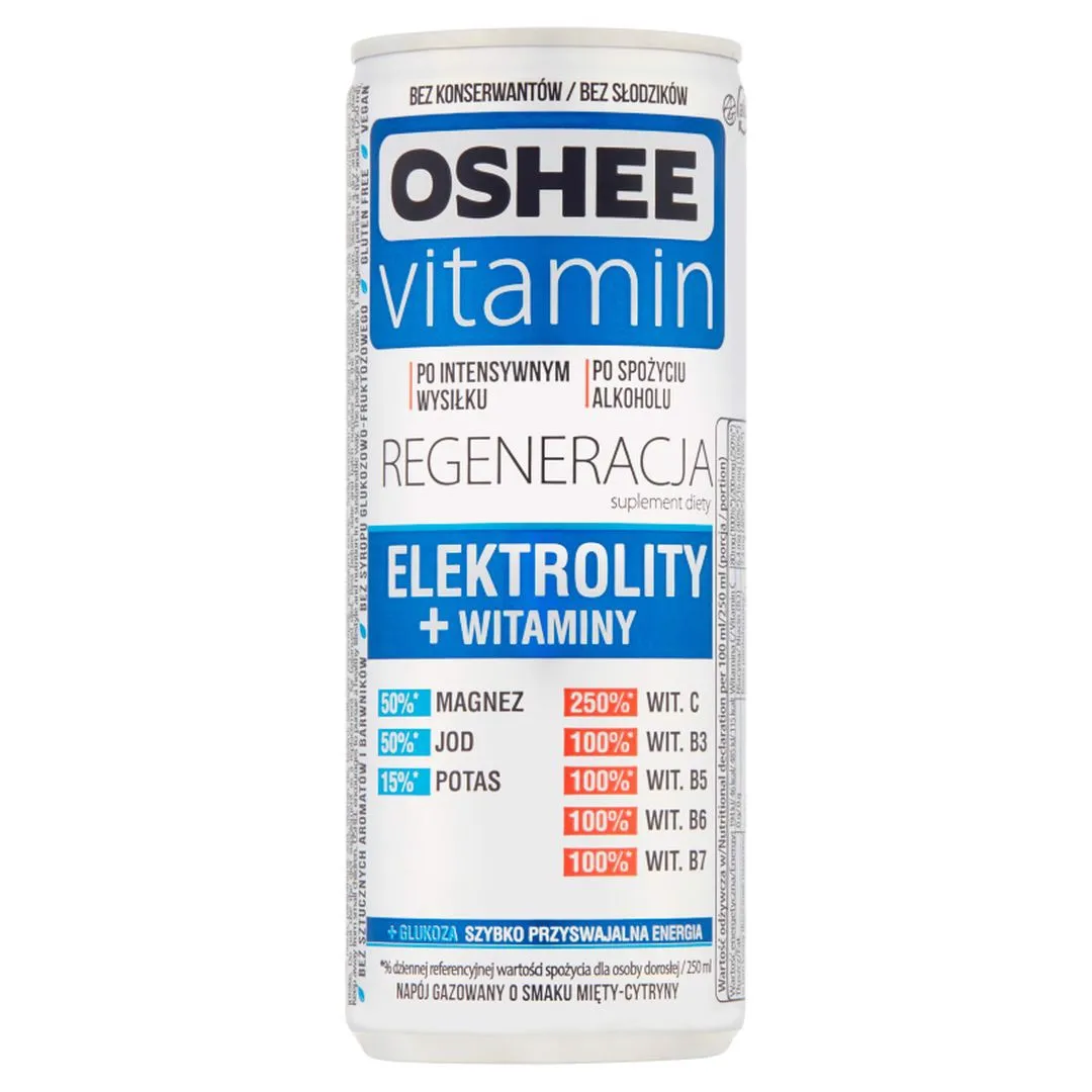 Oshee Vitamin Regeneracja Suplement diety napój gazowany o smaku mięty-cytryny 250 ml