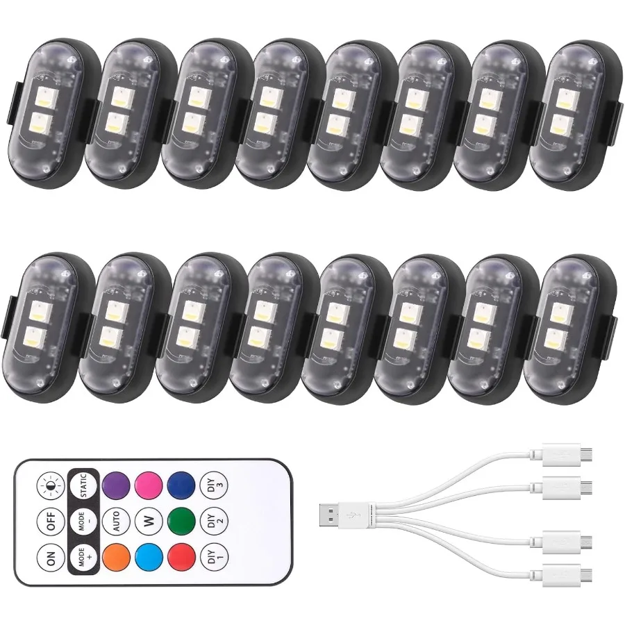 

High Brightness Wireless LED Strobe Light with Remote Control for Automotive Safety: 8 Color Waterproof AntiCollision USB Charg