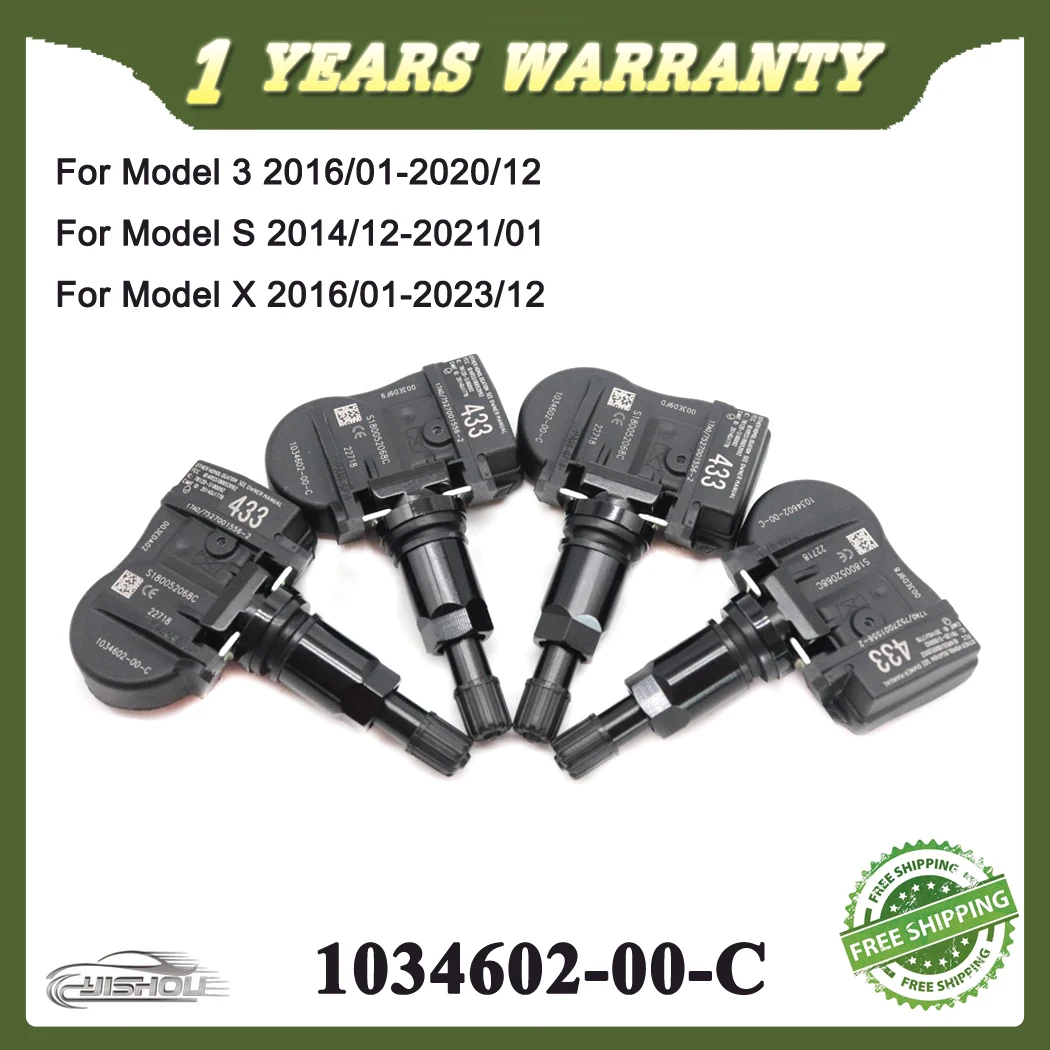 

1/4PCS 1034602-00-C New Car Tire Pressure Monitor Sensor 433MHz TPMS For Tesla Model S Model 3 Model X 1034602-00-A 1034602-00-B