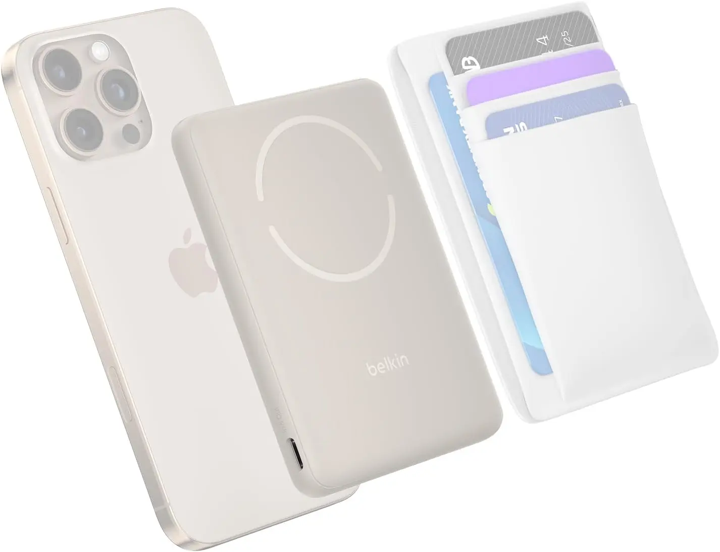 

Ультратонкий магнитный беспроводной внешний аккумулятор на 5000 мАч с кабелем USB-C для iPhone, Pixel, для путешествий - песочный цвет