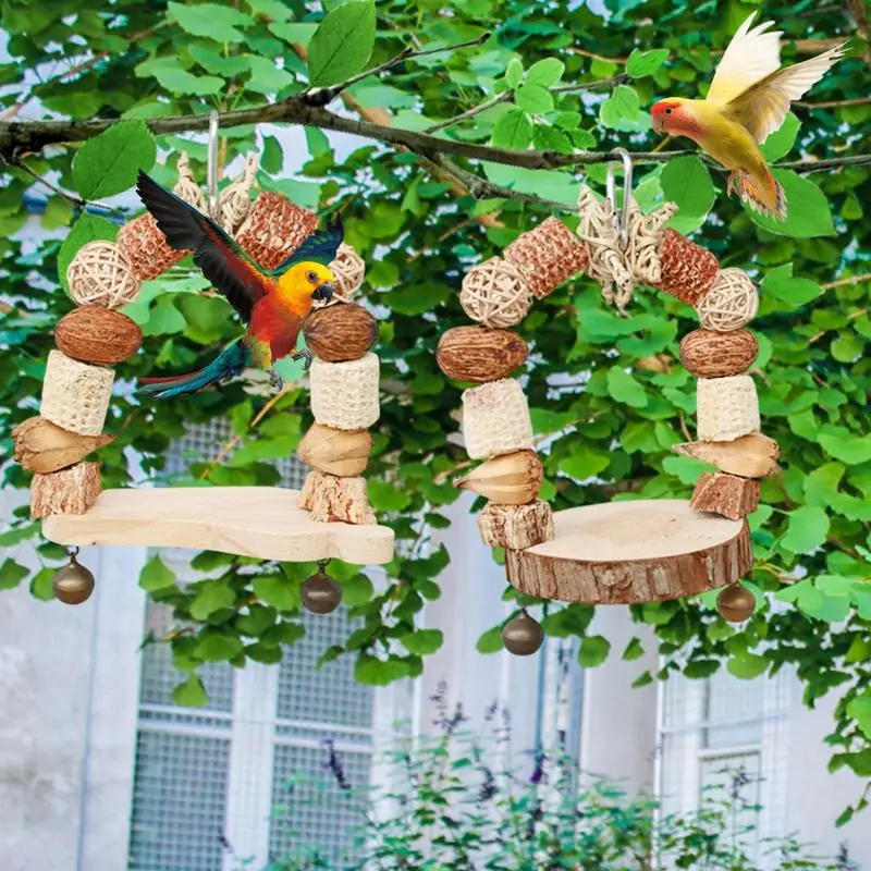 Bird Swings For Parakeets Bird Perch Swing Toy Cage Toys Interactive Parrot Swing Perch Wooden Blocks Swings Parakeet Toys Bird